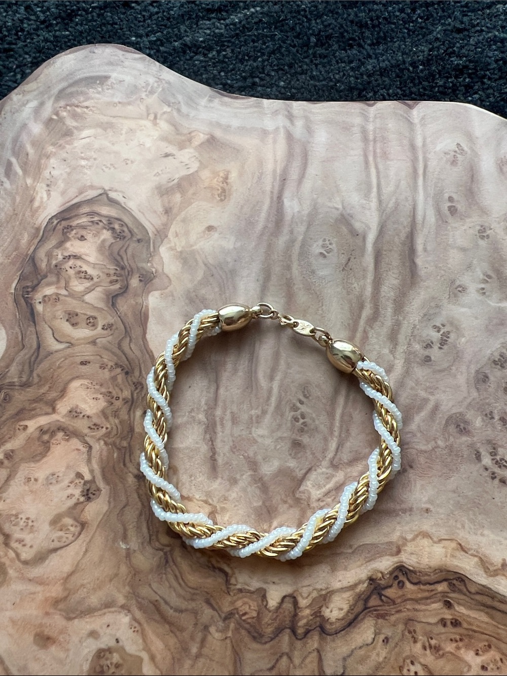Vintage Trifari Gold and White Twisted Rope Bracelet for Women